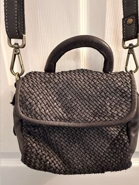 Woven Leather Crossbody Bag in Gray